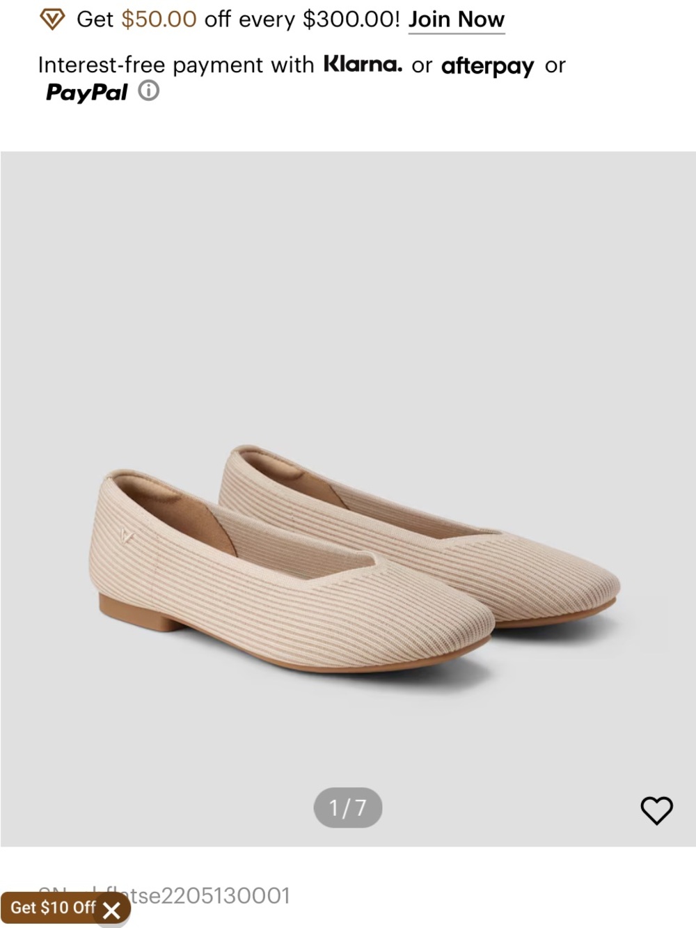 Ribbed Knit Slip-On Ballet Flats in Beige